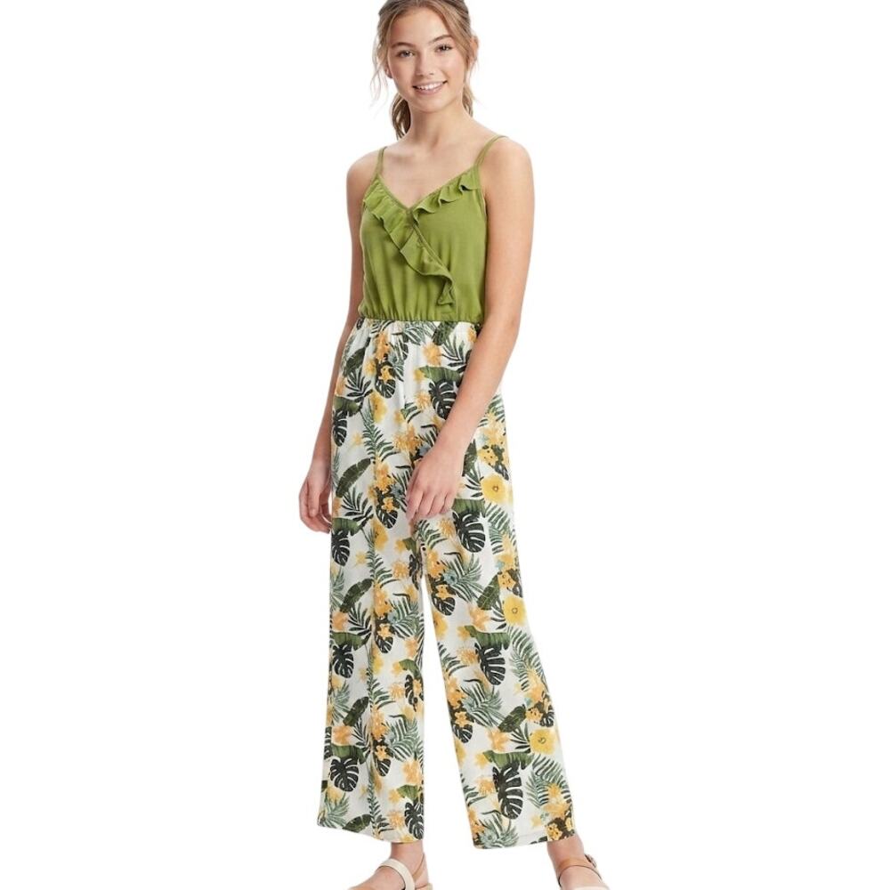 Tropical Floral Wide Leg Jumpsuit Ruffled Summer Vacation XS